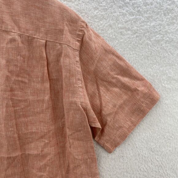 Jos A Bank Linen Shirt Men's Medium Pink Button Up Short Sleeve Summer Comfort - Picture 11 of 16